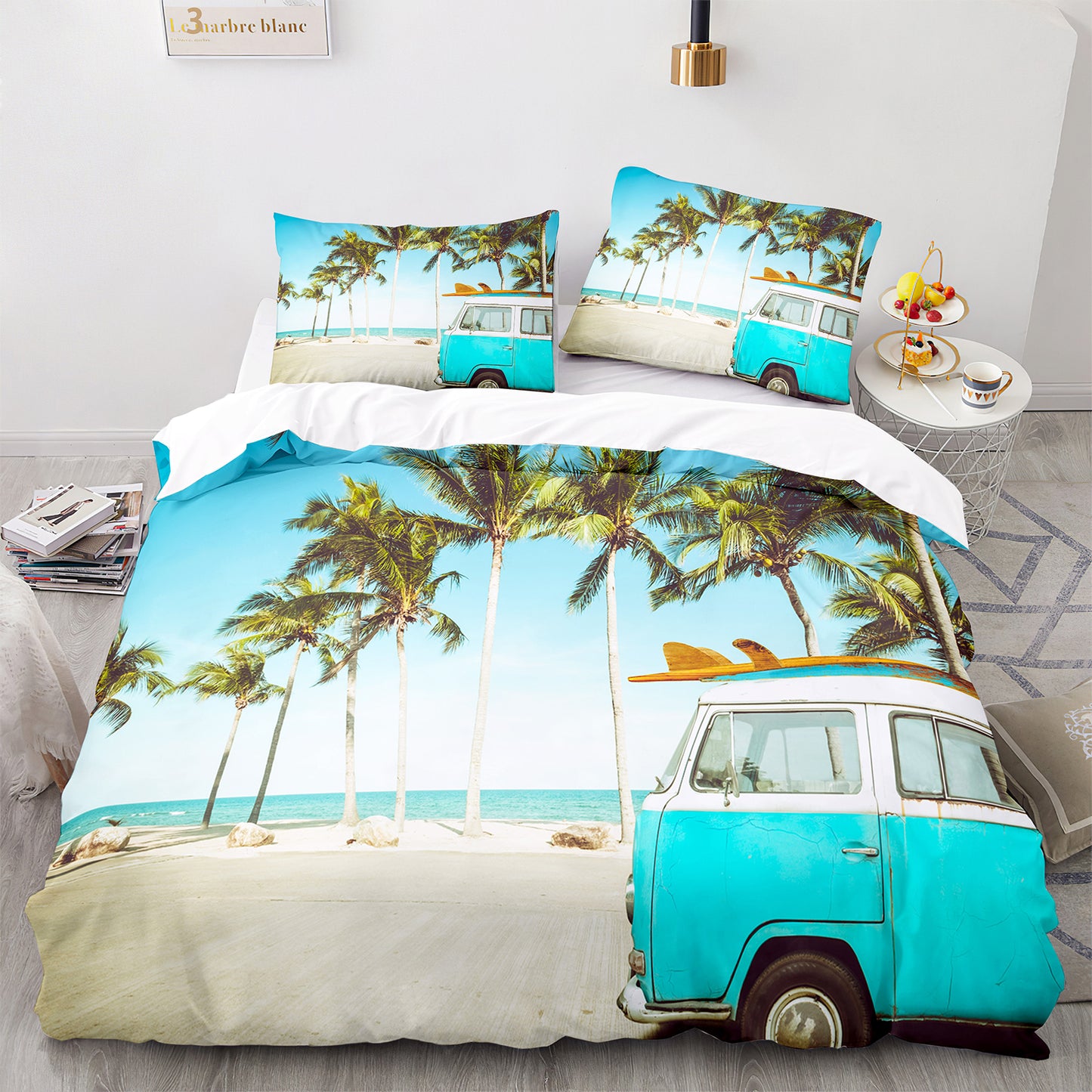 Parure de lit avec housse de couette et taies d'oreiller pour adolescents et adultes, taille King size, HJ3004