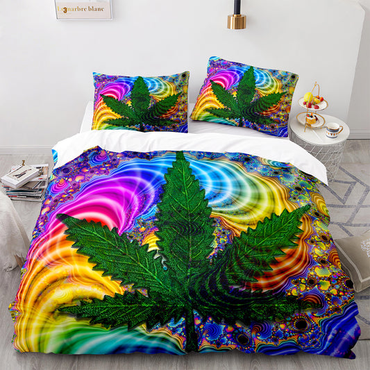 Parure de lit avec housse de couette et taies d'oreiller Motif feuille d'érable Housse de couette chic King Size pour adolescents et adultes FY3004