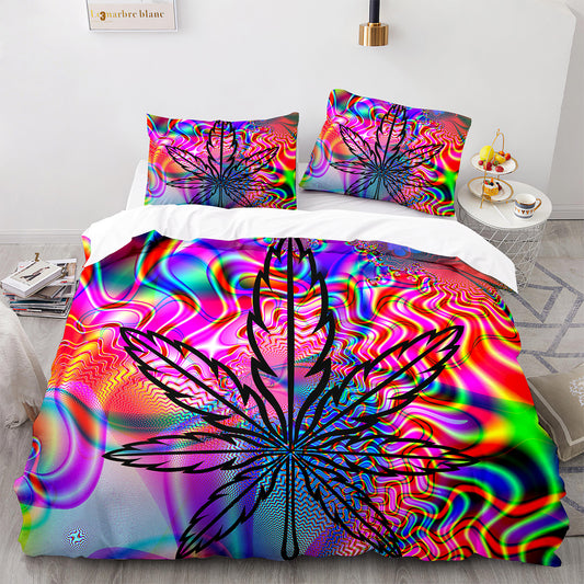 Parure de lit avec housse de couette et taies d'oreiller Motif feuille d'érable Housse de couette chic King Size pour adolescents et adultes FY3006