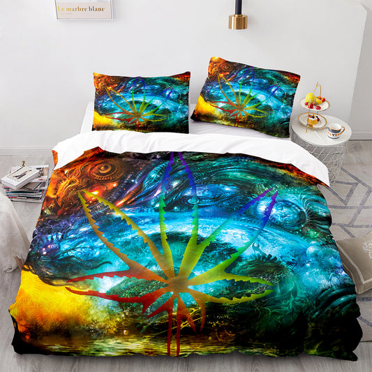 Parure de lit avec housse de couette et taies d'oreiller Motif feuille d'érable Housse de couette chic King Size pour adolescents et adultes FY3007