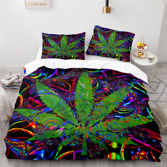 Parure de lit avec housse de couette et taies d'oreiller Motif feuille d'érable Housse de couette chic King Size pour adolescents et adultes FY3008