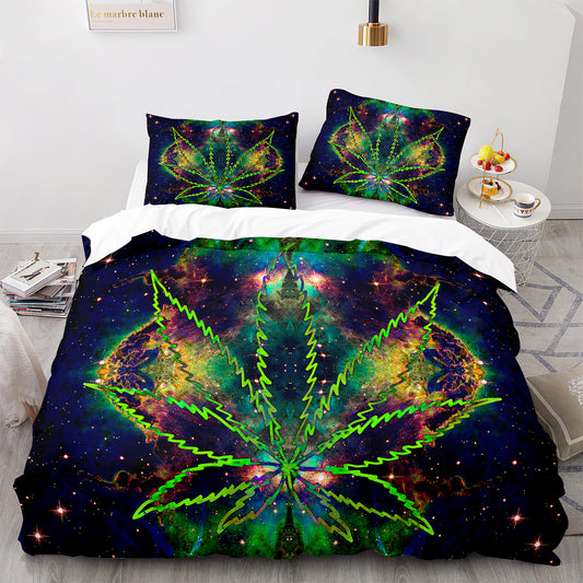 Parure de lit avec housse de couette et taies d'oreiller Motif feuille d'érable Housse de couette chic King Size pour adolescents et adultes FY3009