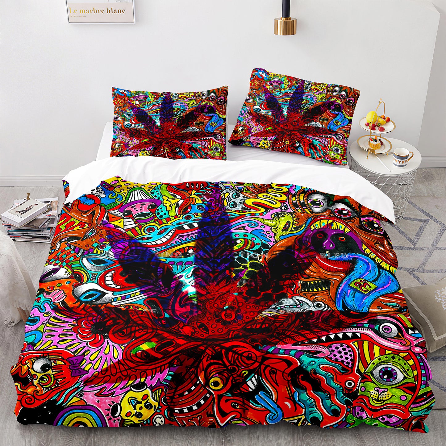 Parure de lit avec housse de couette et taies d'oreiller Motif feuille d'érable Housse de couette chic King Size pour adolescents et adultes FY3010
