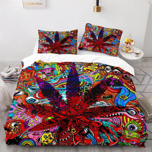 Parure de lit avec housse de couette et taies d'oreiller Motif feuille d'érable Housse de couette chic King Size pour adolescents et adultes FY3010
