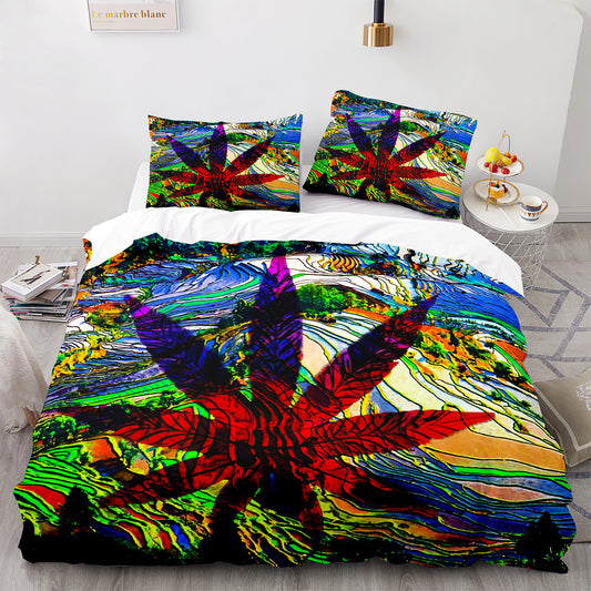 Parure de lit avec housse de couette et taies d'oreiller Motif feuille d'érable Housse de couette chic King Size pour adolescents et adultes FY3011
