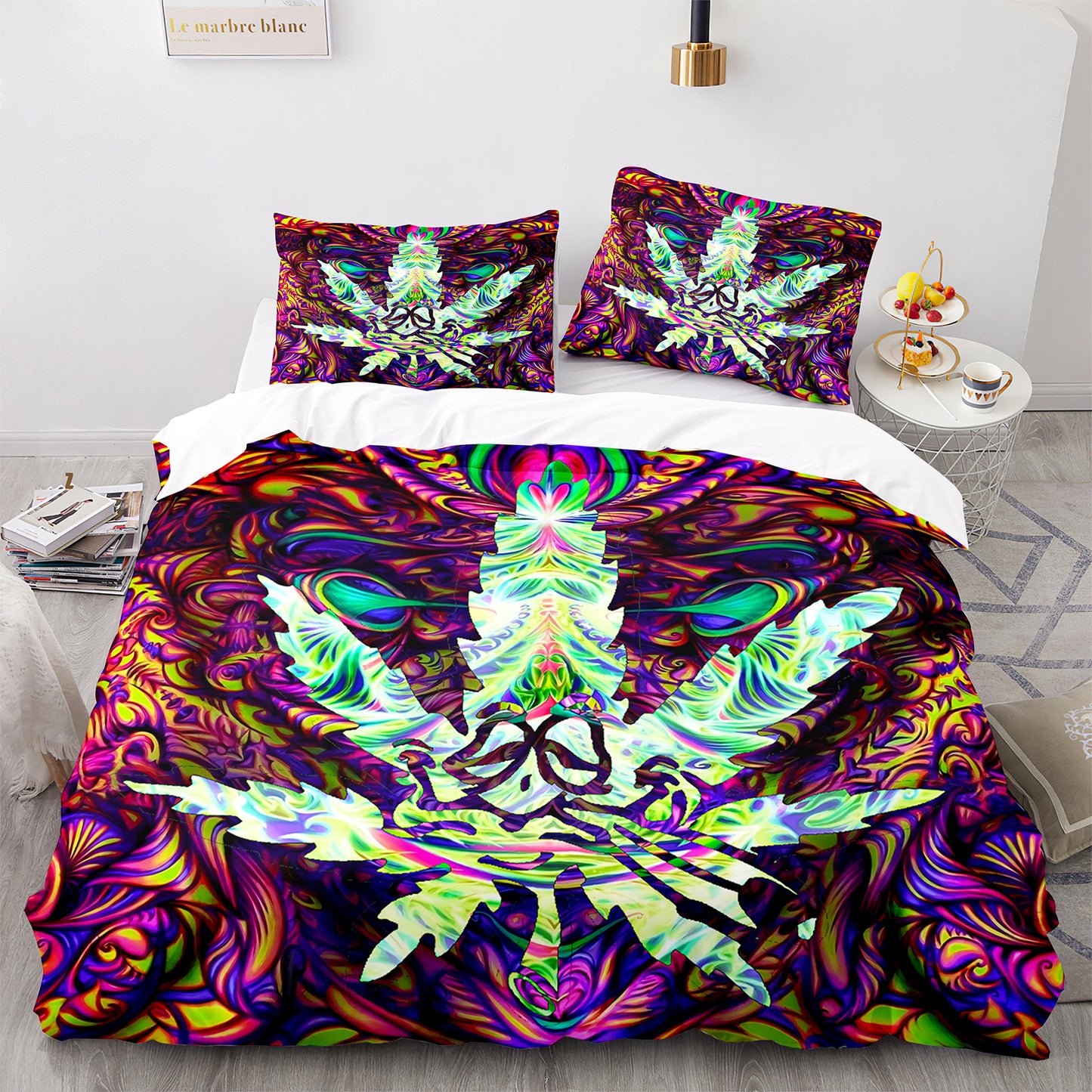 Cutom Duvet Cover Set maple leaf Pattern Chic Comforter Cover King Size for Teens Adults Bedding Set with Pillowcases  FY3012