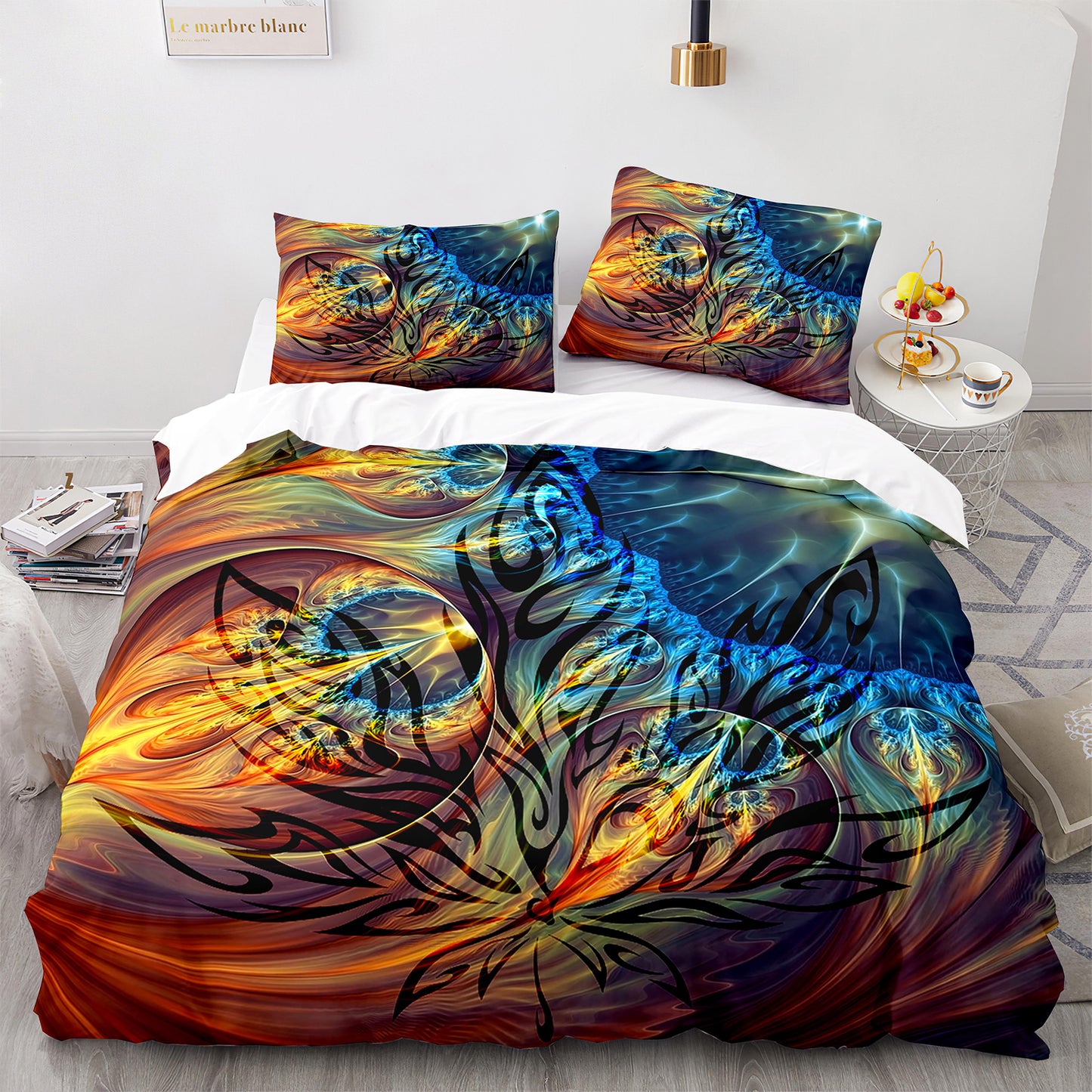 Parure de lit avec housse de couette et taies d'oreiller Motif feuille d'érable Housse de couette chic King Size pour adolescents et adultes FY3013