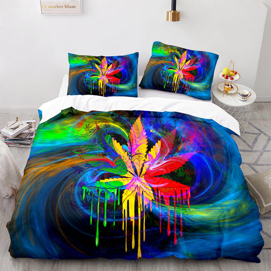 Parure de lit avec housse de couette et taies d'oreiller Motif feuille d'érable Housse de couette chic King Size pour adolescents et adultes FY3014