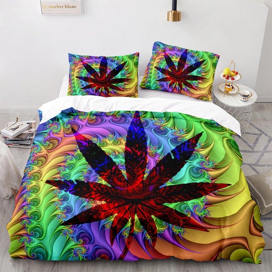 Parure de lit avec housse de couette et taies d'oreiller Motif feuille d'érable Housse de couette chic King Size pour adolescents et adultes FY3017