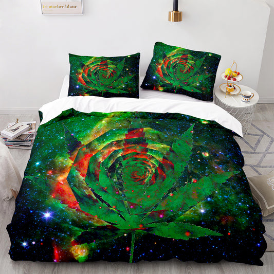 Parure de lit avec housse de couette et taies d'oreiller Motif feuille d'érable Housse de couette chic King Size pour adolescents et adultes FY3018