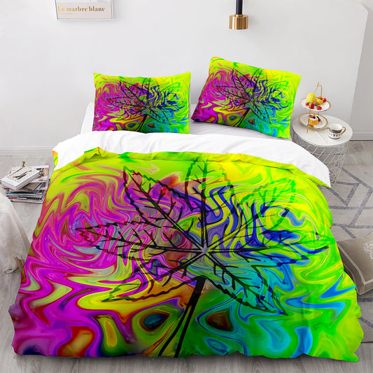 Parure de lit avec housse de couette et taies d'oreiller Motif feuille d'érable Housse de couette chic King Size pour adolescents et adultes FY3020