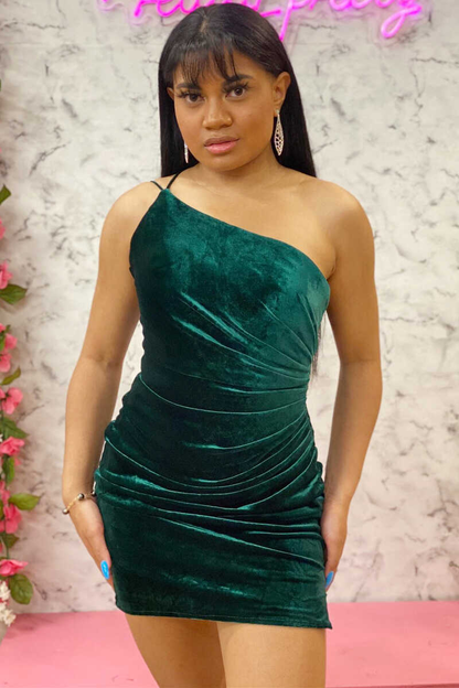 Emerald One-Shoulder Ruched Homecoming Dress  gh1314