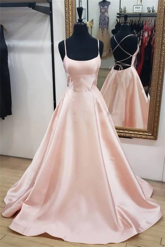 Simple A-line Open Back Long Zipper Back Pink Prom Dresses For Teens  gh998