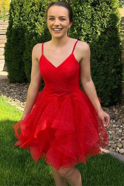 Princess Red A-line Ruffles Short Homecoming Dress  gh1512