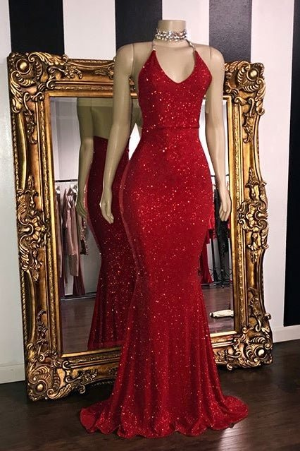 Sleeveless Red Mermaid Prom Dress With Seuqins gh639