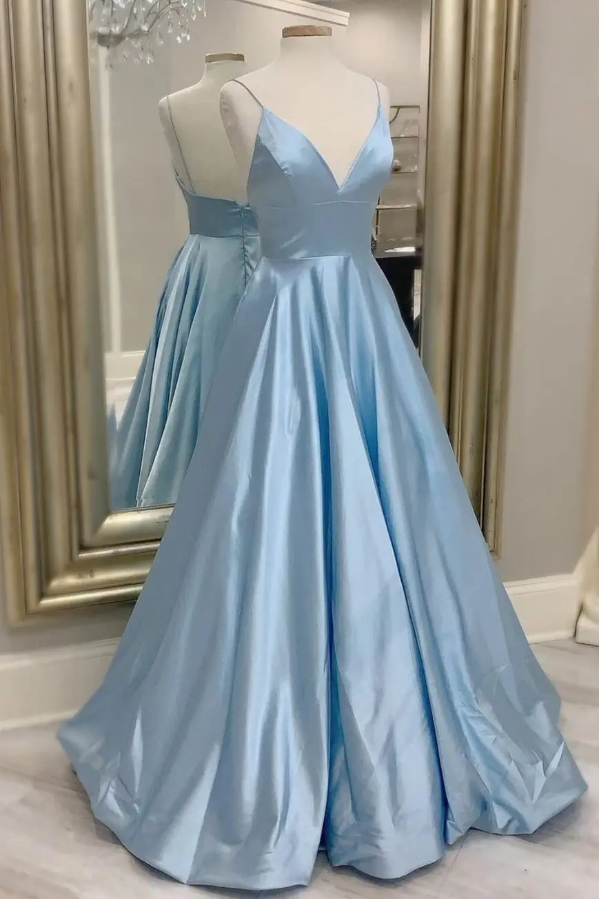 Simple Light Blue A-line Long Prom Dress  gh1152