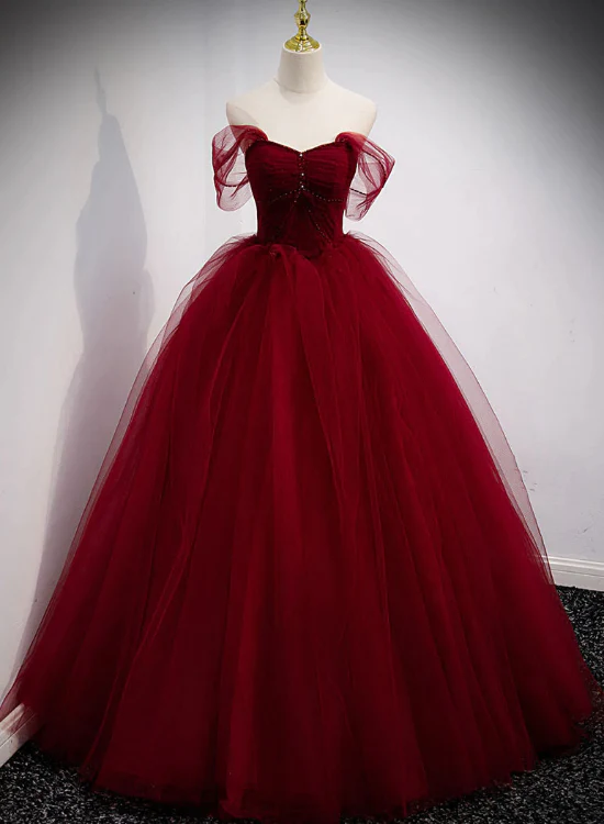Wunderschönes weinrotes Tüll-Ballkleid-langes Abschlussball-Kleid-formelles Kleid, Burgunder-Bonbon-16-Kleider gh14