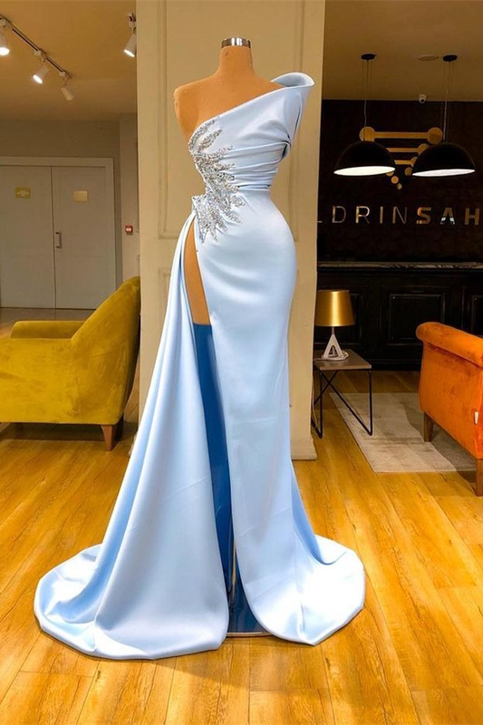 Sky Blue Sleeveless Long Mermaid Prom Dress With Beads  gh717