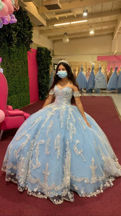 Light Blue Ball Gown With Appliques Sweet 16 Dress  gh978