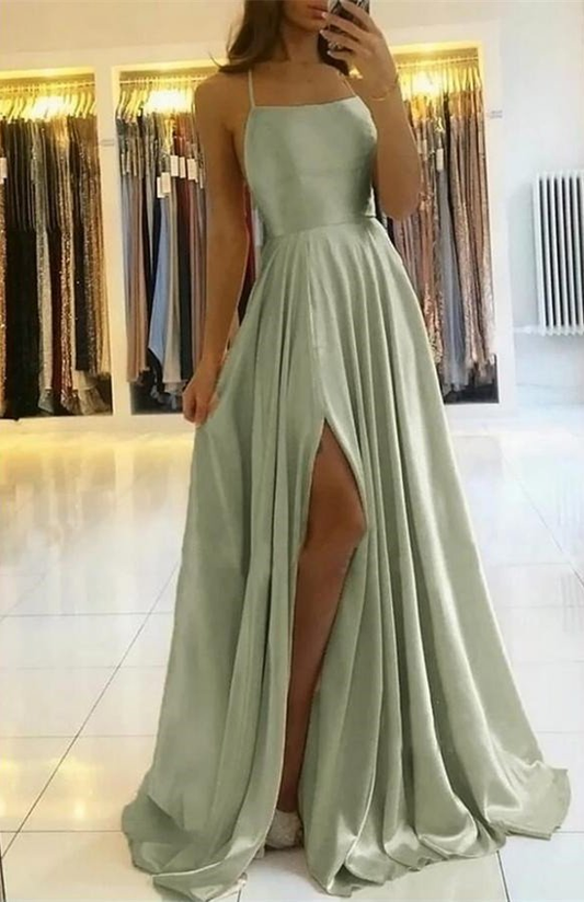 Spaghetti-Straps Prom Dress With Slit  gh693