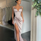 Ärmelloses Ballkleid mit V-Ausschnitt, geteilt, gh645