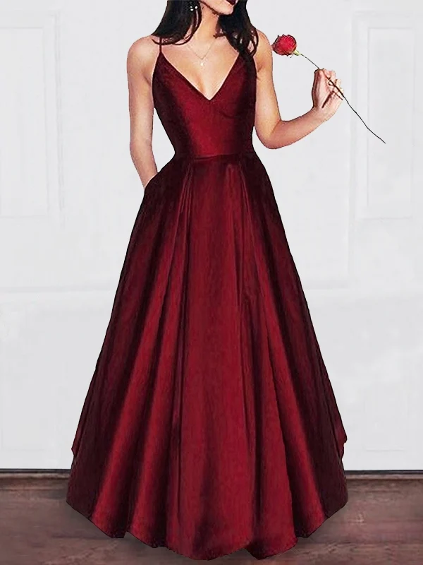 2024 Siren Princess/A-Line Burgundy Satin Prom Dresses gh1164