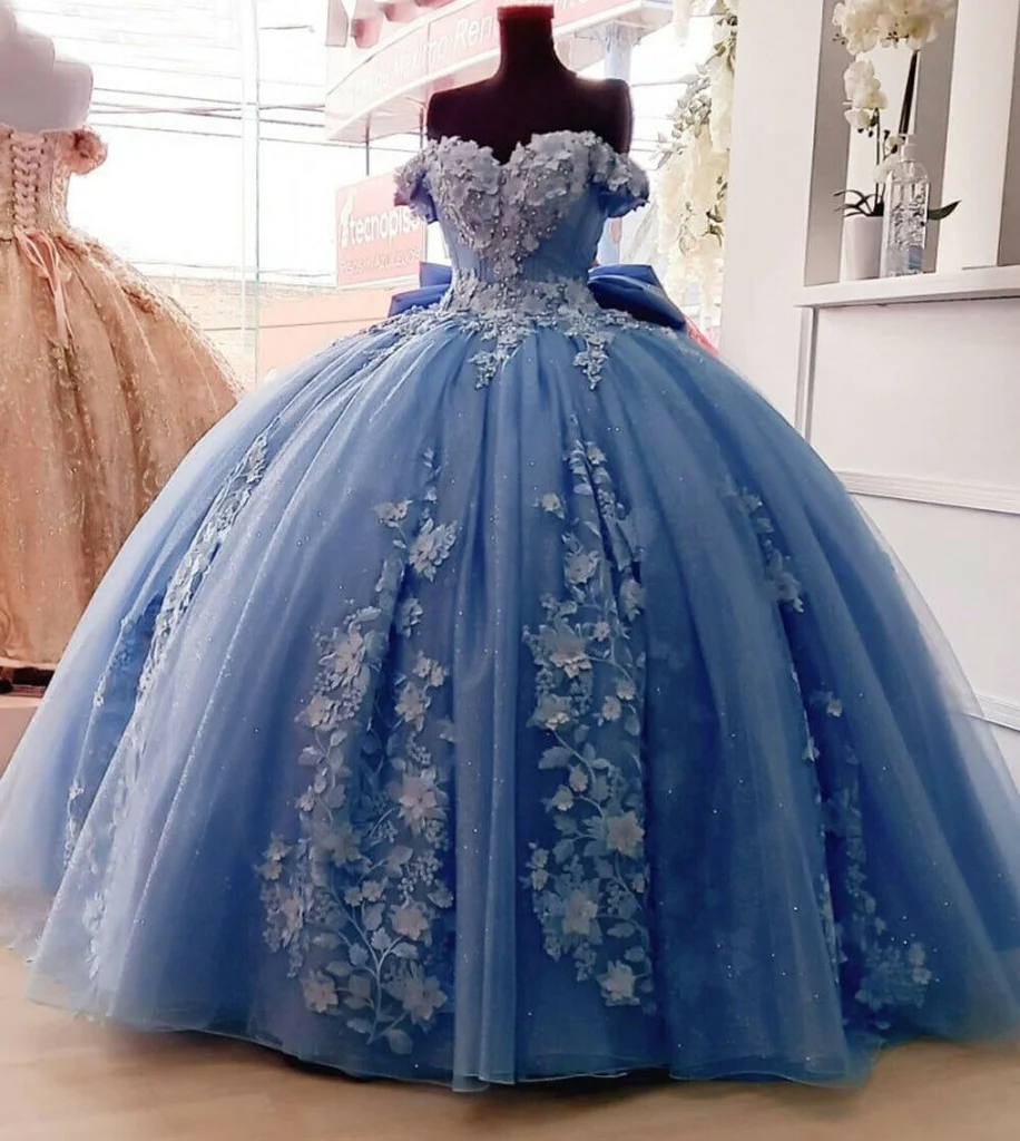 Off Shoulder Ball Gown Quinceanera Dresses 3D Floral Applique Sweet 16 ...