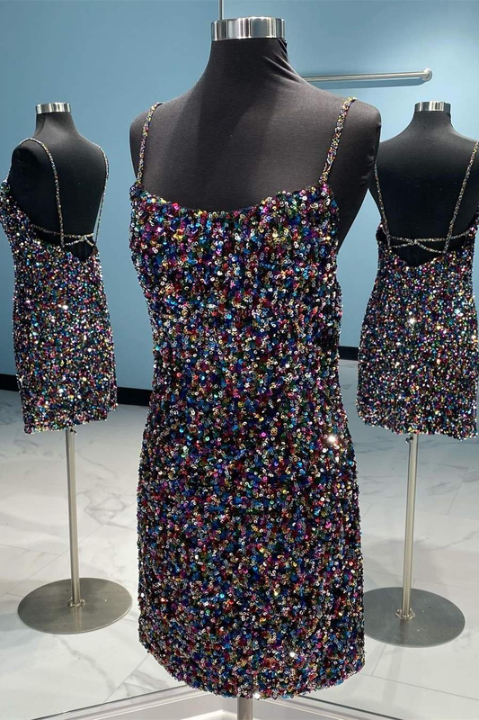 Colored Black Sequins Bodycon Mini Party Dress gh1480