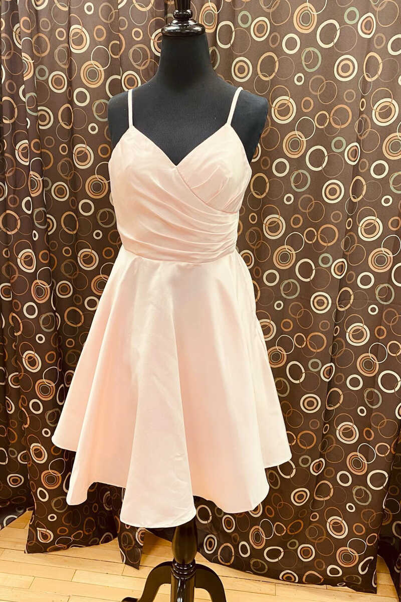 Light Pink V-Neck Backless A-Line Short Homecoming Dress  gh1410