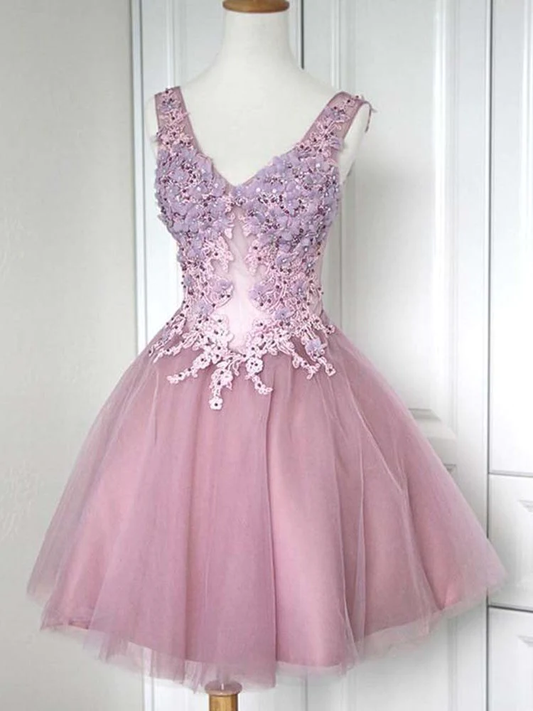 Sleeveless V-Neck Short/Mini Appliques Sweet 16 Dress gh989