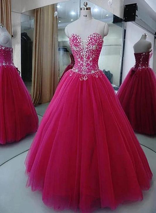 Bezauberndes wulstiges fuchsiafarbenes Tüll-Ballkleid-Partykleid, Sweet 16-Kleid gh364