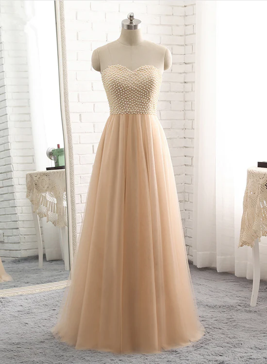 Beautiful Champagne Sweetheart Long Junior Prom Dress, Cute Long Dress  gh498