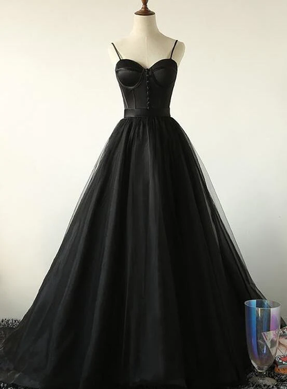 Charmante schwarze lange Partykleider, schwarzes Abendkleid gh516