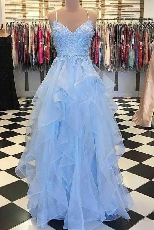 V-neck Long Prom Dress With Applique, Popular Tulle Evening Dress ,Fashion Winter Formal Dress gh1155