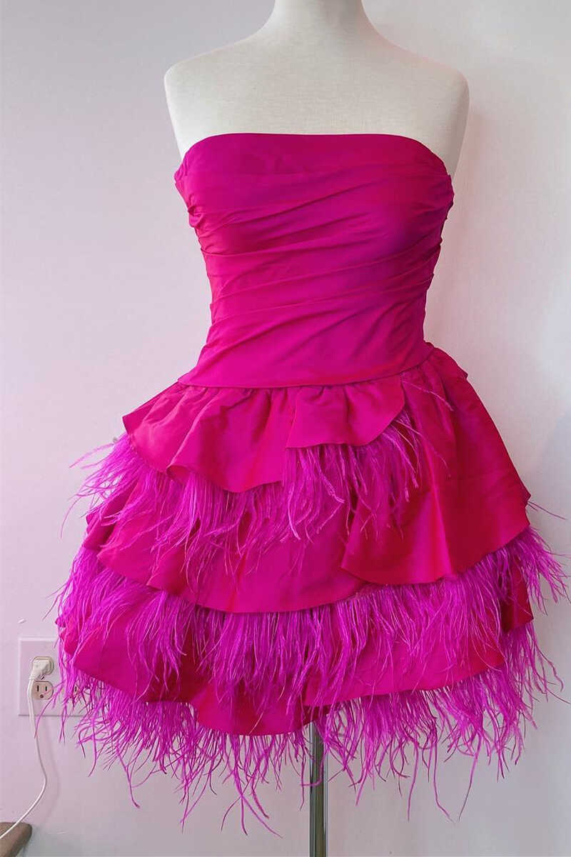 Magenta Strapless Multi-Tiered Mini Homecoming Dress gh1336