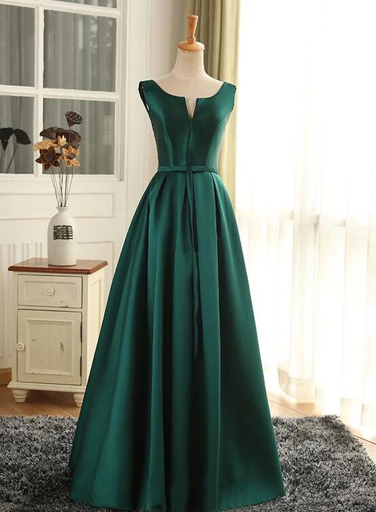 Beautiful Green Satin Long Simple Party Dress, Green Prom Dress gh408