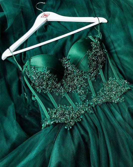 Sweetheart Green A Line Prom Dress,Applique Beaded Sleeveless Long Prom Dresses gh1088