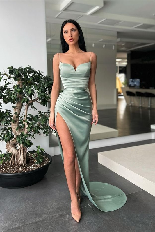 Spaghetti-Straps Mermaid Prom Dress With Slit gh618