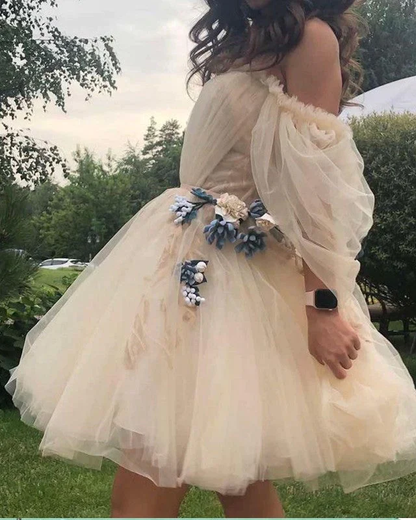 Off the shoulder tulle homecoming dresses,floral a-line princess dress gh1677