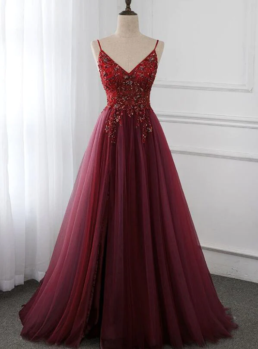 Gorgeous Wine Red Beaded Floor Length Party Dress,Burgundy Junior Prom Dress  gh216