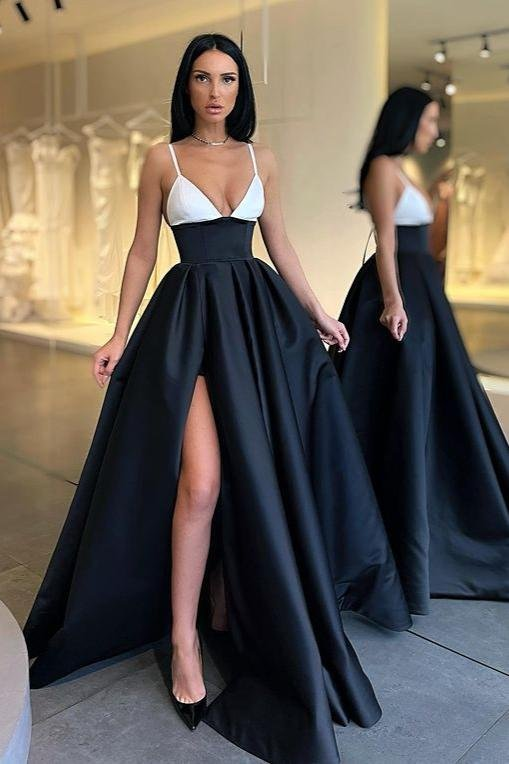 Black and White Spaghetti-Straps Prom Dress gh646