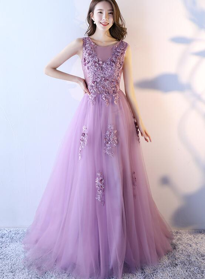 Beautiful Light Purple Tulle Long Gown, Tulle Formal Dress  gh535