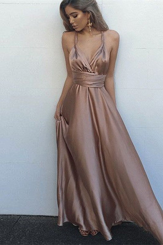 Spaghetti-Straps V-Neck Prom Dress gh689