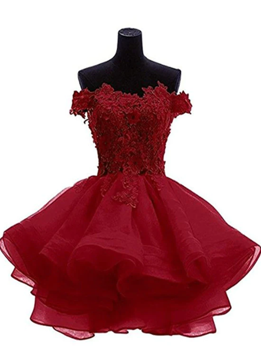 Süßes kurzes Partykleid aus Organza mit Spitzenapplikationen, Abschlusskleid gh480