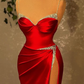 Burgundy Spaghetti-Straps Beadings Mermaid Prom Dress With Split gh771