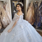 Hellblaues langes Ballkleid Abendkleid Quinceanera Kleid schulterfrei florale Pailletten Perlen flauschiges Party Prinzessin Sweet 16 Kleid gh976