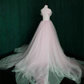 Pink Sweetheart Tulle Long Wedding Party Dress With Belt, Pink Formal Gown gh68