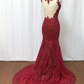 Elegant Burgundy Tulle Lace Long Mermaid Evening Dress, Beautiful Prom Dress   gh440