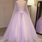 Charming Lavender Tulle Flowers Long Prom Dress, Sweet 16 Gowns  gh380