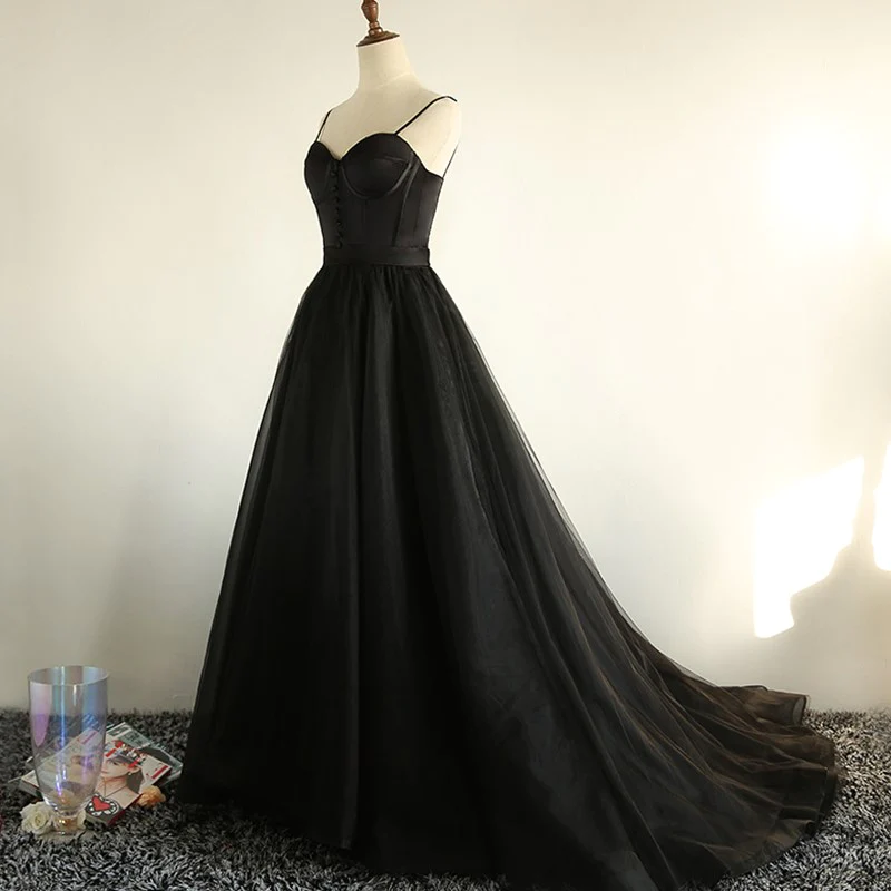 Charmante schwarze lange Partykleider, schwarzes Abendkleid gh516